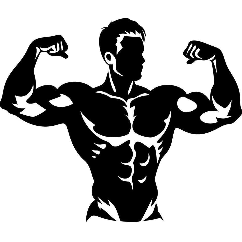 Strong Muscular Bodybuilder Flexing Arm Muscles Illustration for Fitness and Gym Designs vector