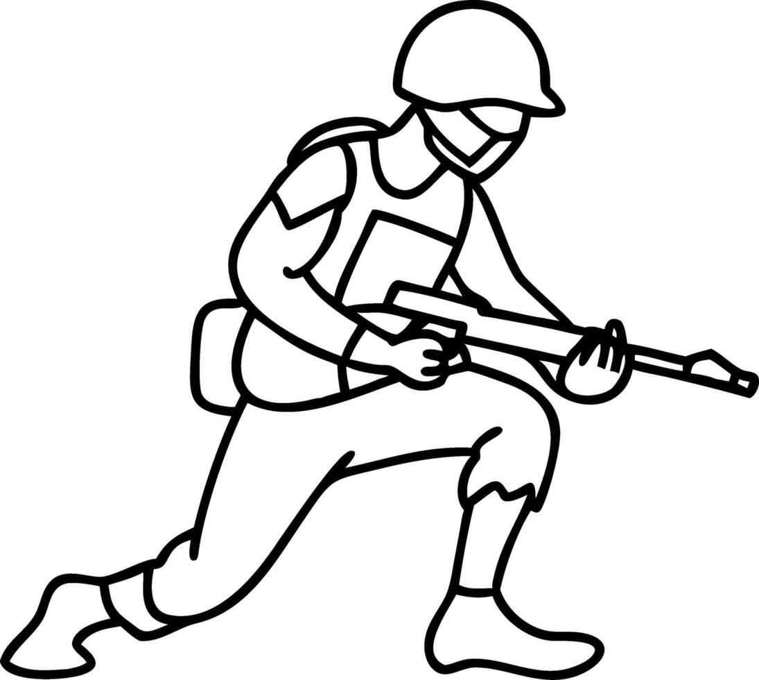 Dynamic Soldier Illustration in Combat Pose for Military Themes Tattoo Designs and Posters vector