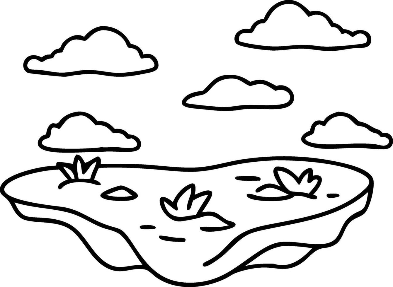 Floating Island Scene with Clouds and Plants for Fantasy Illustration Coloring Book vector