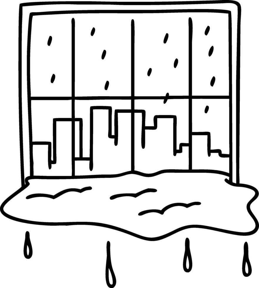 Rainy City View with Window and Puddle Illustration for Creative Design Projects vector