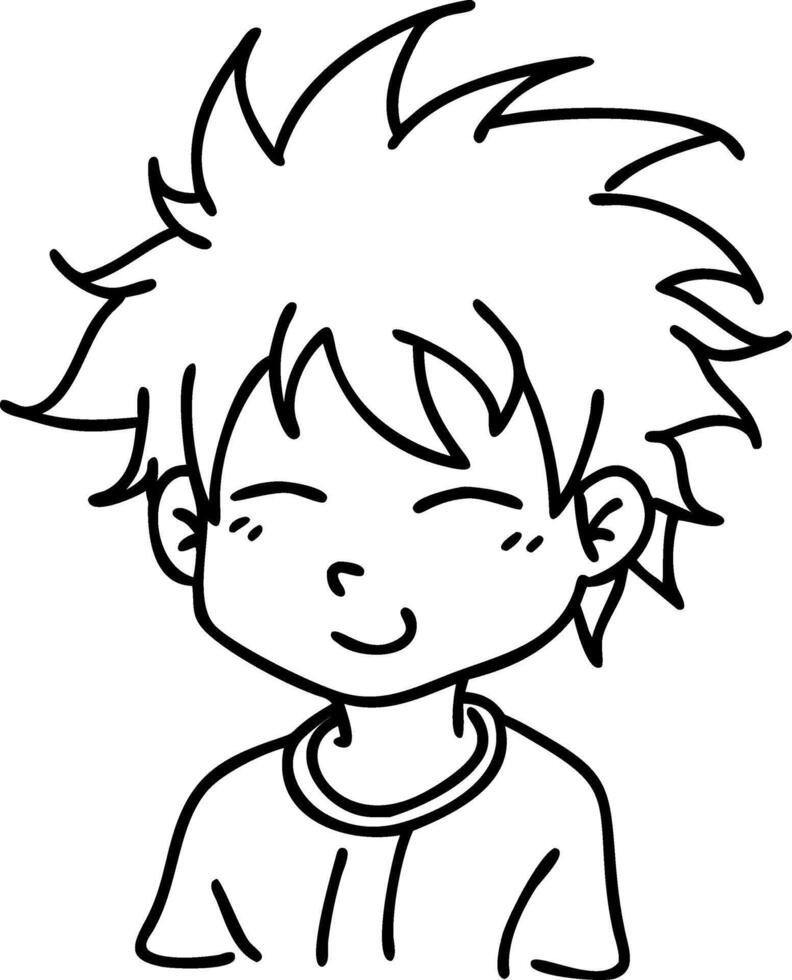 Cheerful Boy Character with Spiky Hair Simple Outline for Coloring Pages and Design Inspiration vector