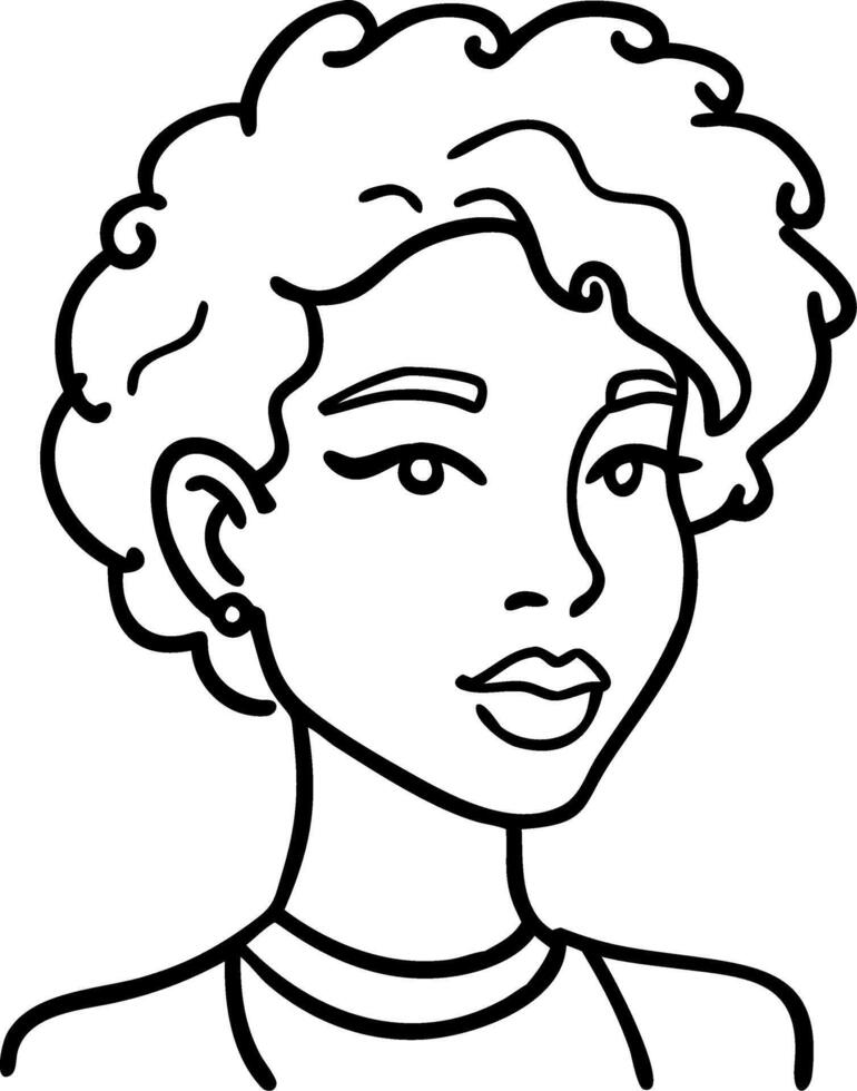 Stylish Black Woman Portrait with Curly Hair Line Art for Tattoo Design and Coloring Book vector