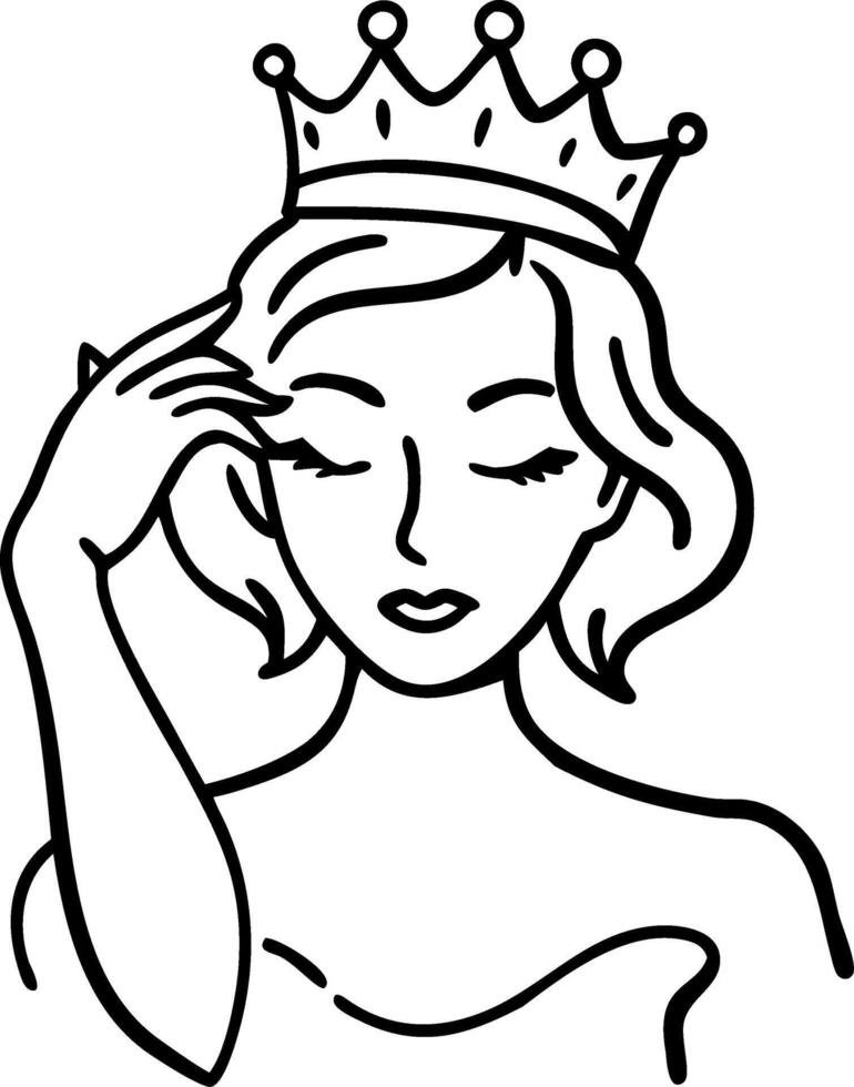 Elegant Queen Crowned Woman Portrait Line Art for Fashion and Beauty Design Projects vector