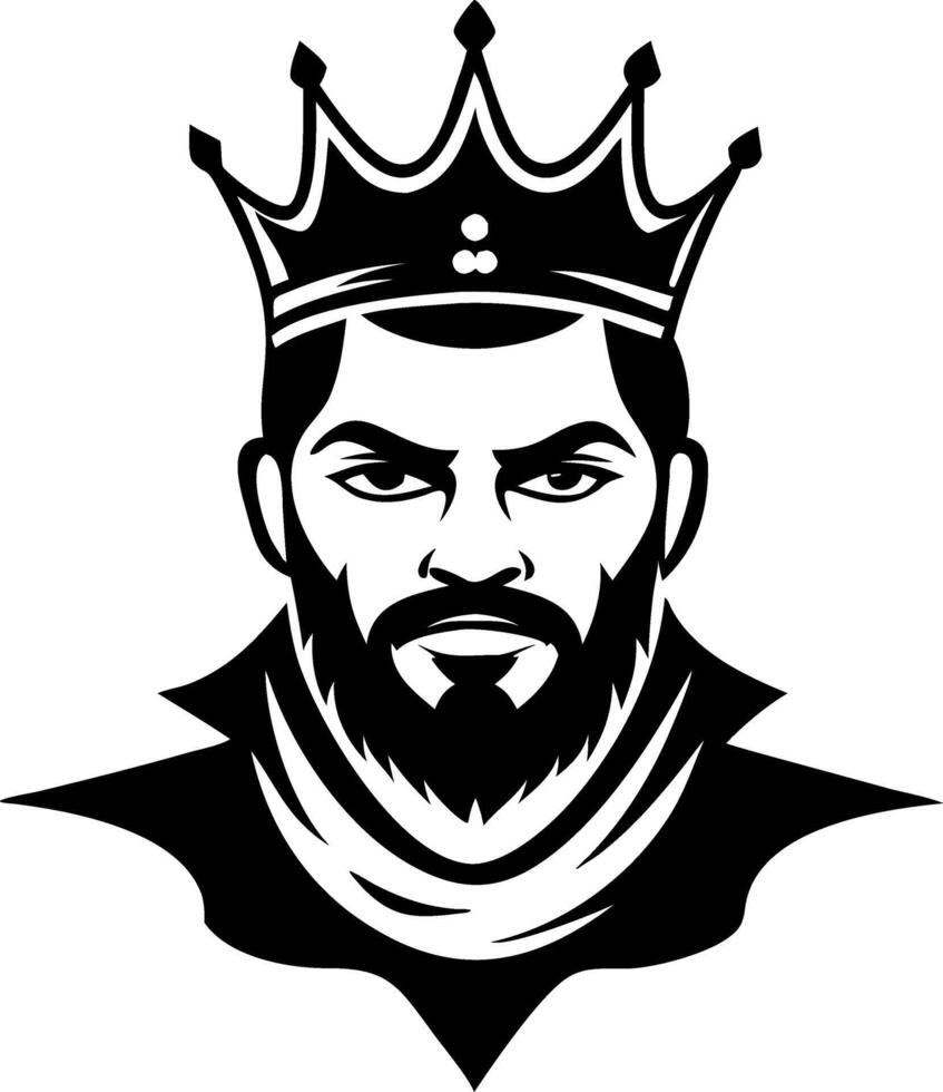 Majestic King with Crown Bold Beard Illustration for Tattoos and Merchandise vector