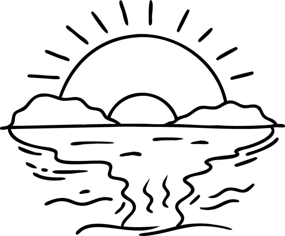 Sunset Reflection Over Calm Ocean Waves with Mountains Design for Creative Projects vector