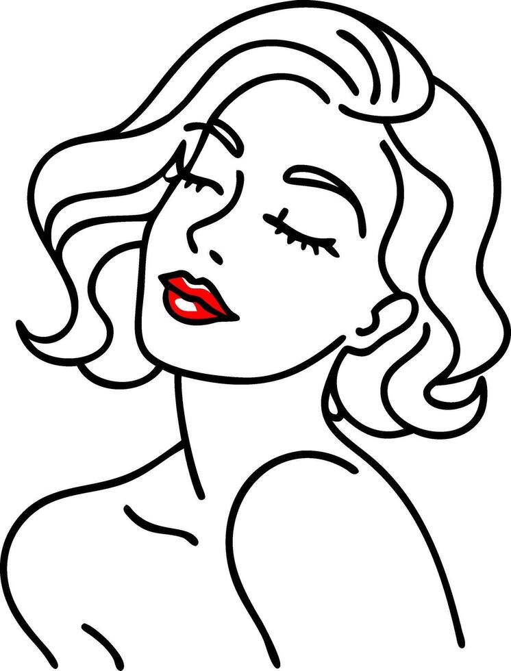 Elegant Line Art of a Beautiful Woman with Red Lips for Fashion and Beauty Designs vector