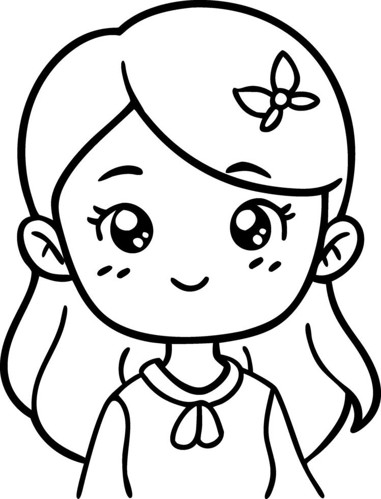 Cute Cartoon Girl Character with Butterfly Hairpin for Coloring Books and Illustrations vector