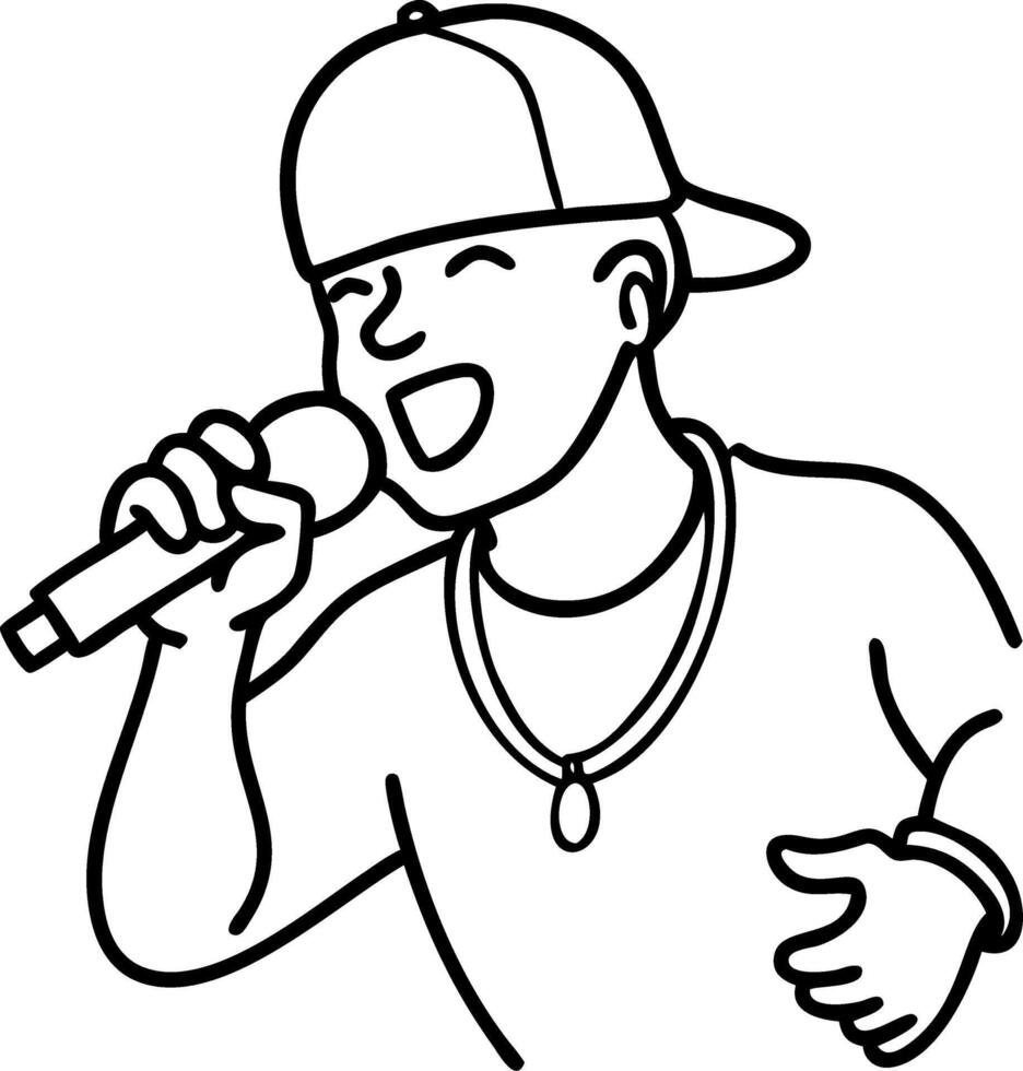 Energetic Hip Hop Singer Microphone Performance Linear Illustration vector