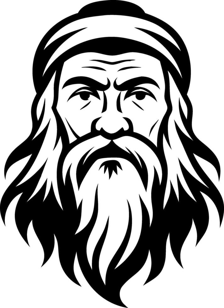 Portrait of a Wise Bearded Man with Long Hair and Headscarf Ideal for Tattoo or Illustrative Art vector