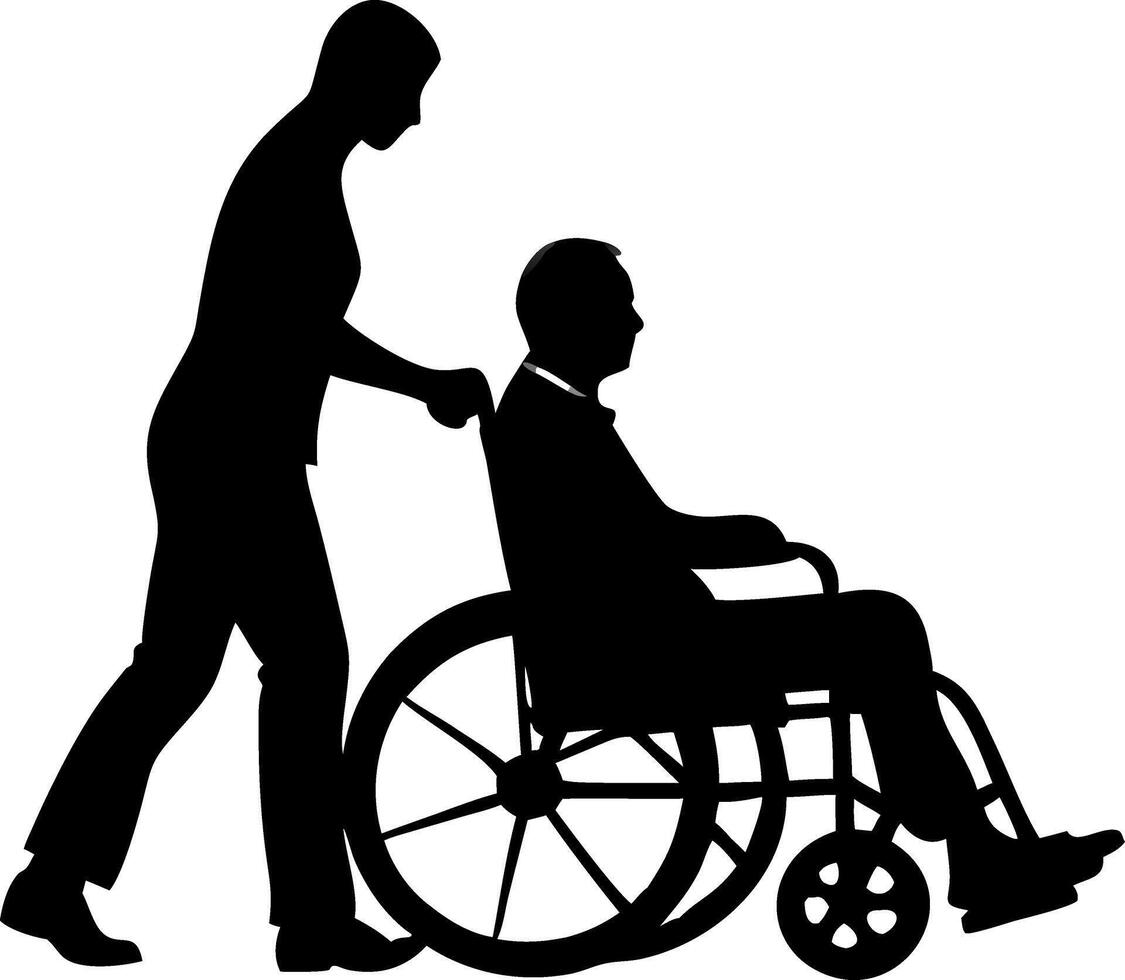 Caregiver Assisting Senior in Wheelchair for Health and Support Services vector