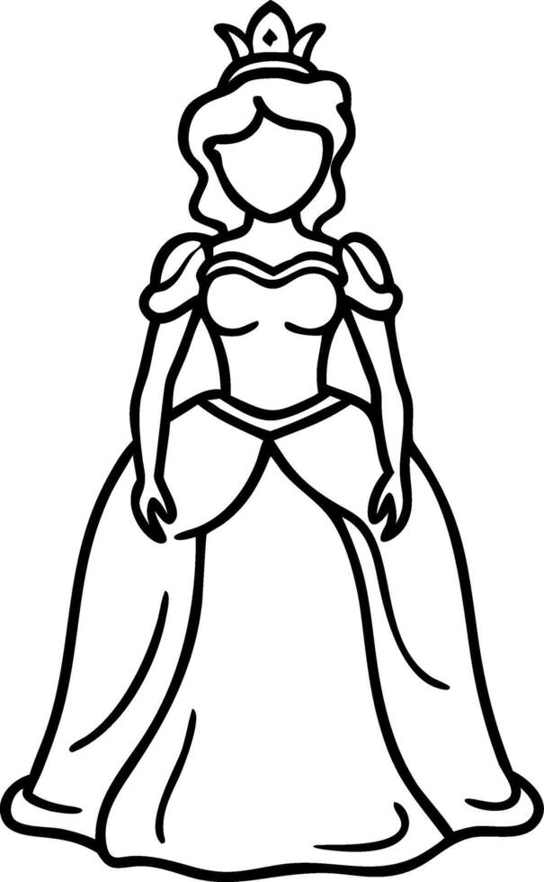 Elegant Princess Character Outline for Coloring Book and Tattoo Design vector