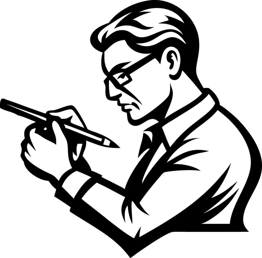 Creative Illustrator Concentrating on Drawing with Pen in Hand for Art Projects vector