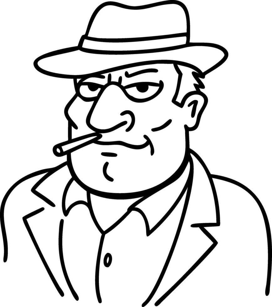 Vintage Detective Character with Hat and Cigarette Design for Illustrations and Merchandise vector