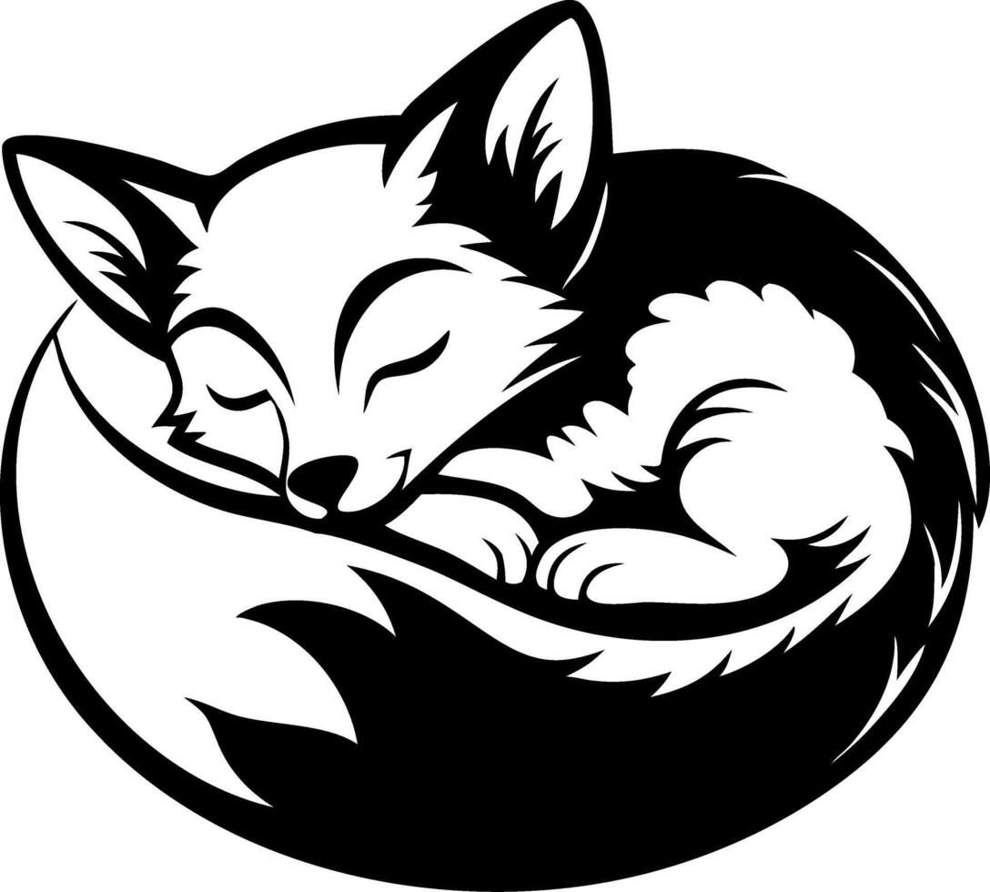 Sleeping Fox Cuddled in Tail Illustration for Tattoo Design and Coloring Book vector