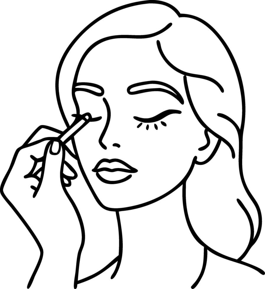 Elegant Woman Getting Eye Makeup Application Line Art for Beauty and Fashion Projects vector