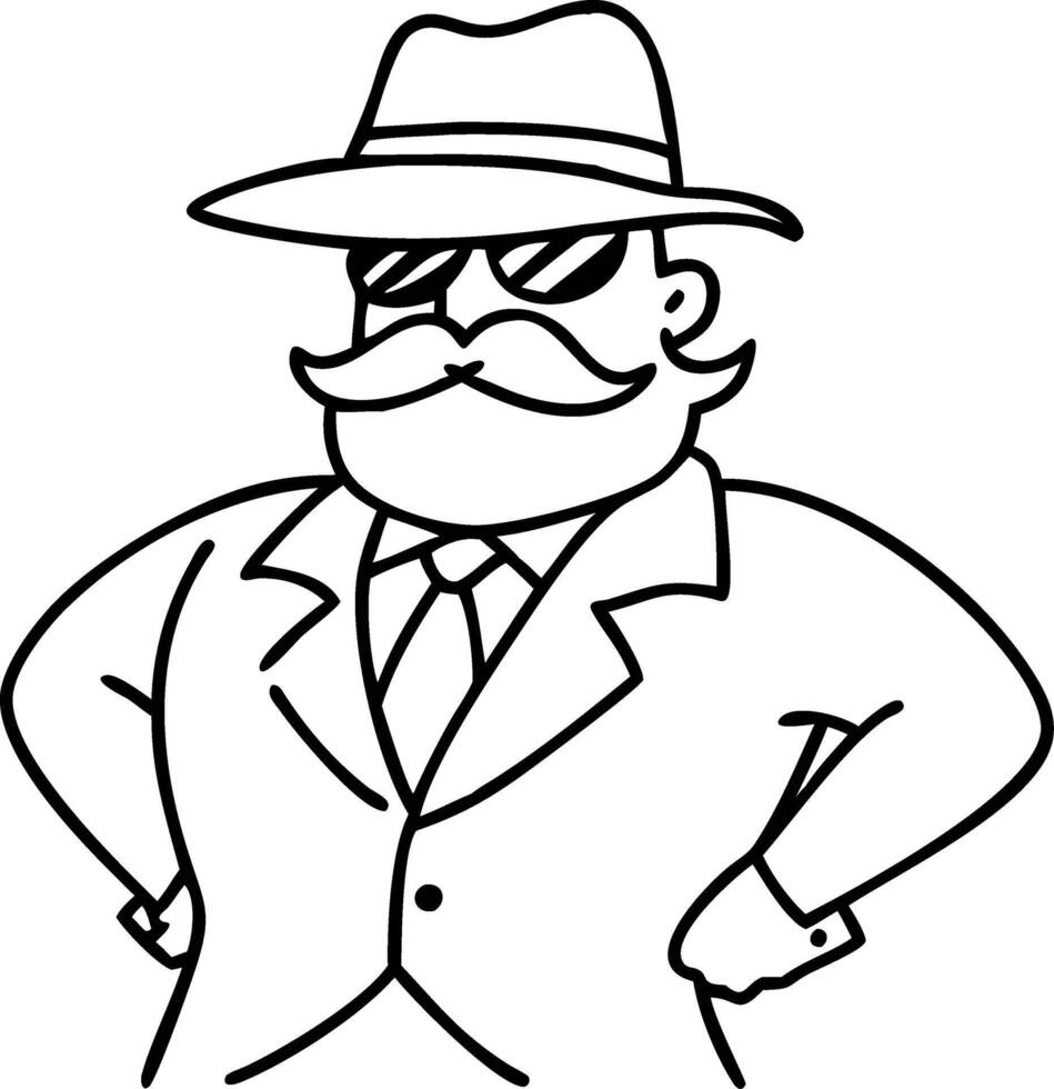 Cool Stylish Man with Mustache Hat and Sunglasses Illustration for Tattoos and Coloring Books vector