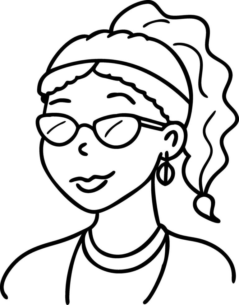 Stylish Woman with Sunglasses and Curly Ponytail Illustration for Creative Projects vector