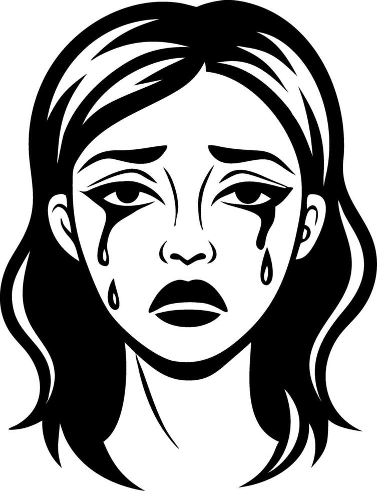 Sad Woman with Tears Illustration for Tattoo Design and Emotional Art Projects vector