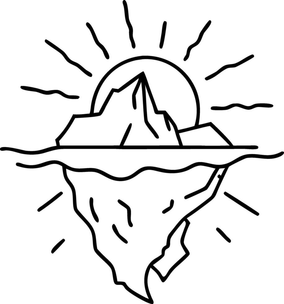 Sunset Over Mountainous Island with Iceberg and Radiating Sunlight Illustration vector