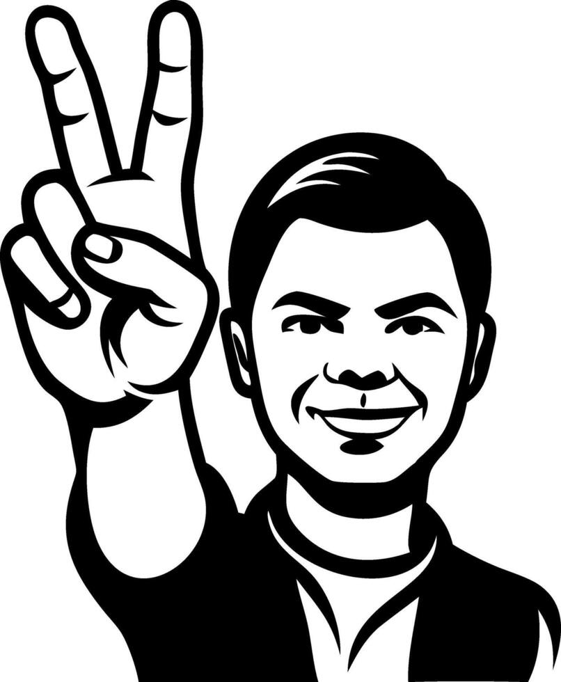 Smiling Man Flashing Peace Sign Graphic for Positive Vibes and Message Design vector