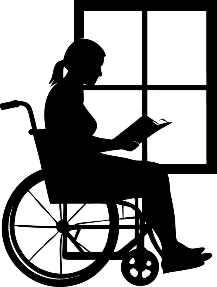 Woman in Wheelchair Reading Book by a Window Illustrating Empowerment and Relaxation vector