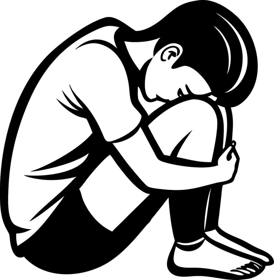 Sadness Emotion Frustration Silhouette Art Wellness Reflection Therapy Design vector