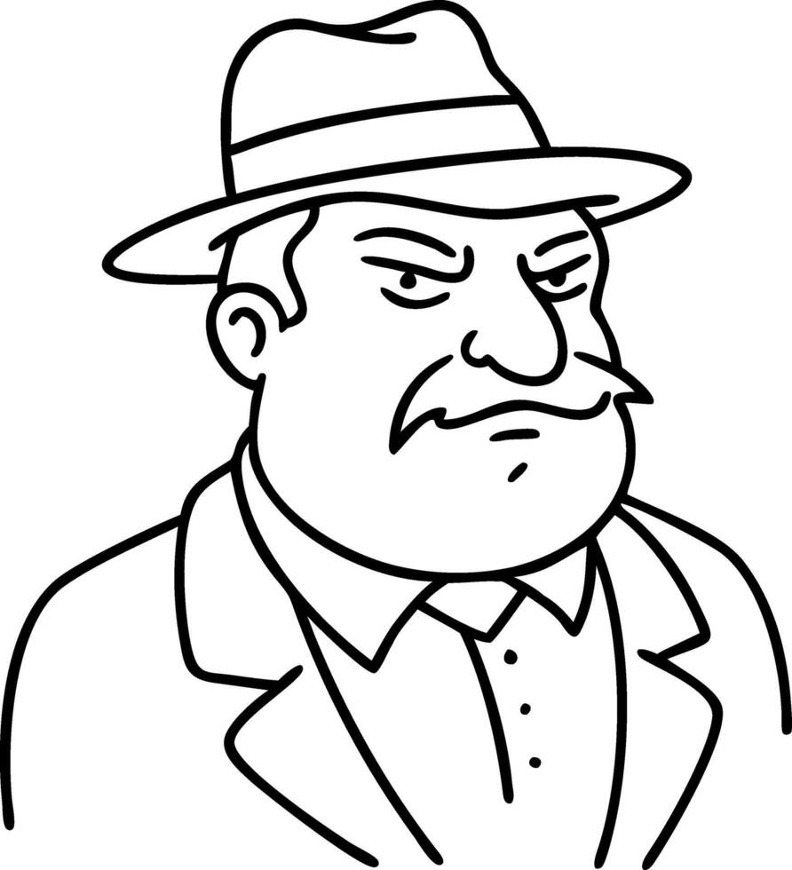 Angry Detective Character Illustration Stylish Line Art for Tattoos and Graphic Designs vector