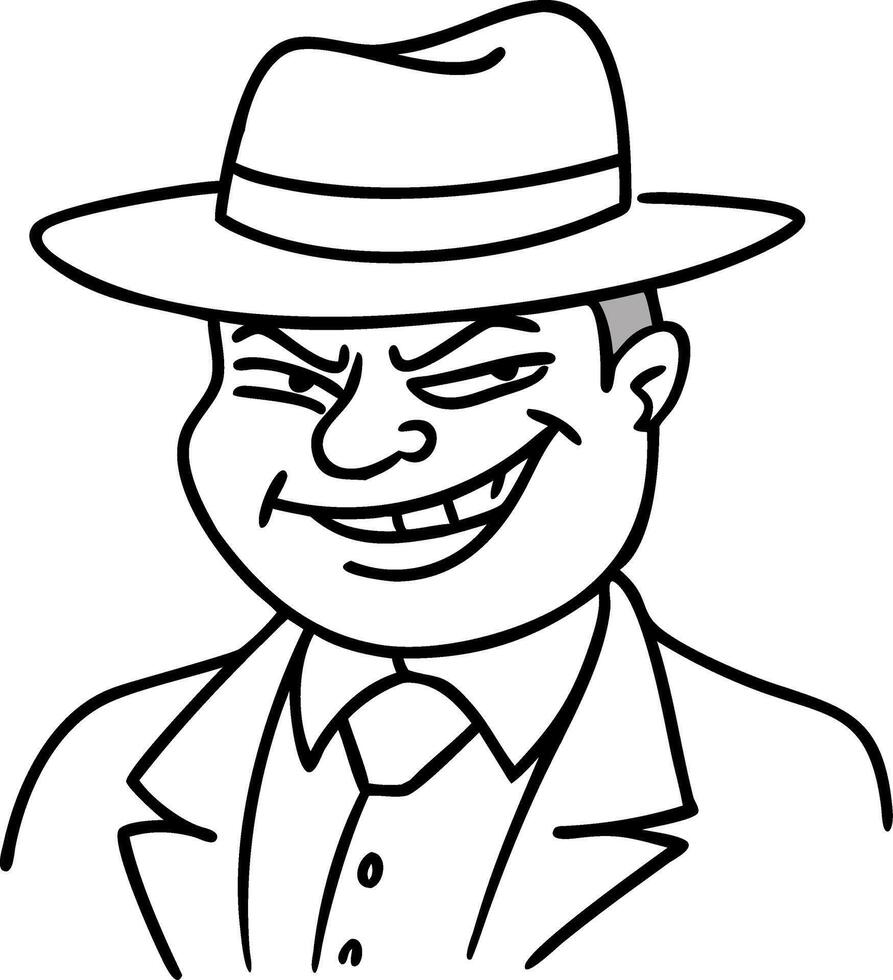 Cartoon Gangster Character in Stylish Hat and Suit for Creative Design Projects vector