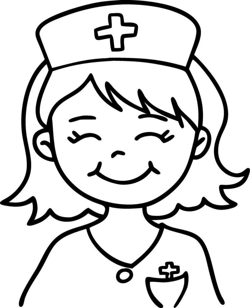 Cheerful Cartoon Nurse Character with Cross Hat Ideal for Coloring Books and Childrens Art Projects vector