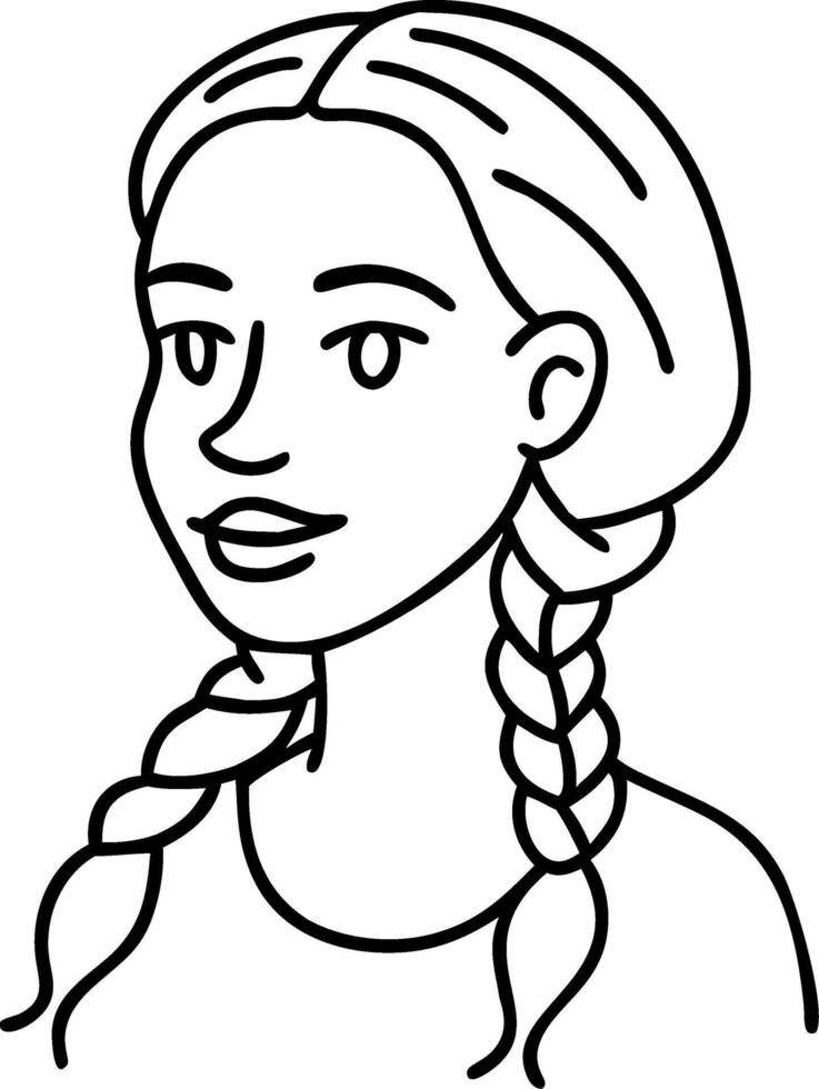 Beautiful Young Woman with Braided Hair Outline for Tattoo and Coloring Book Design vector