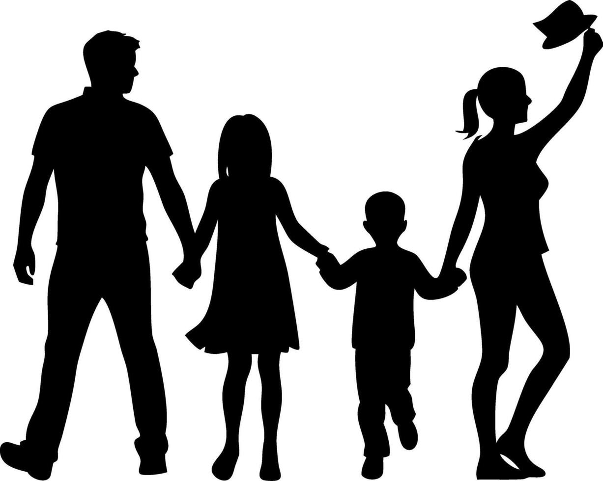 Family Silhouettes Holding Hands Together Enjoying Time Together Outdoor Activity vector