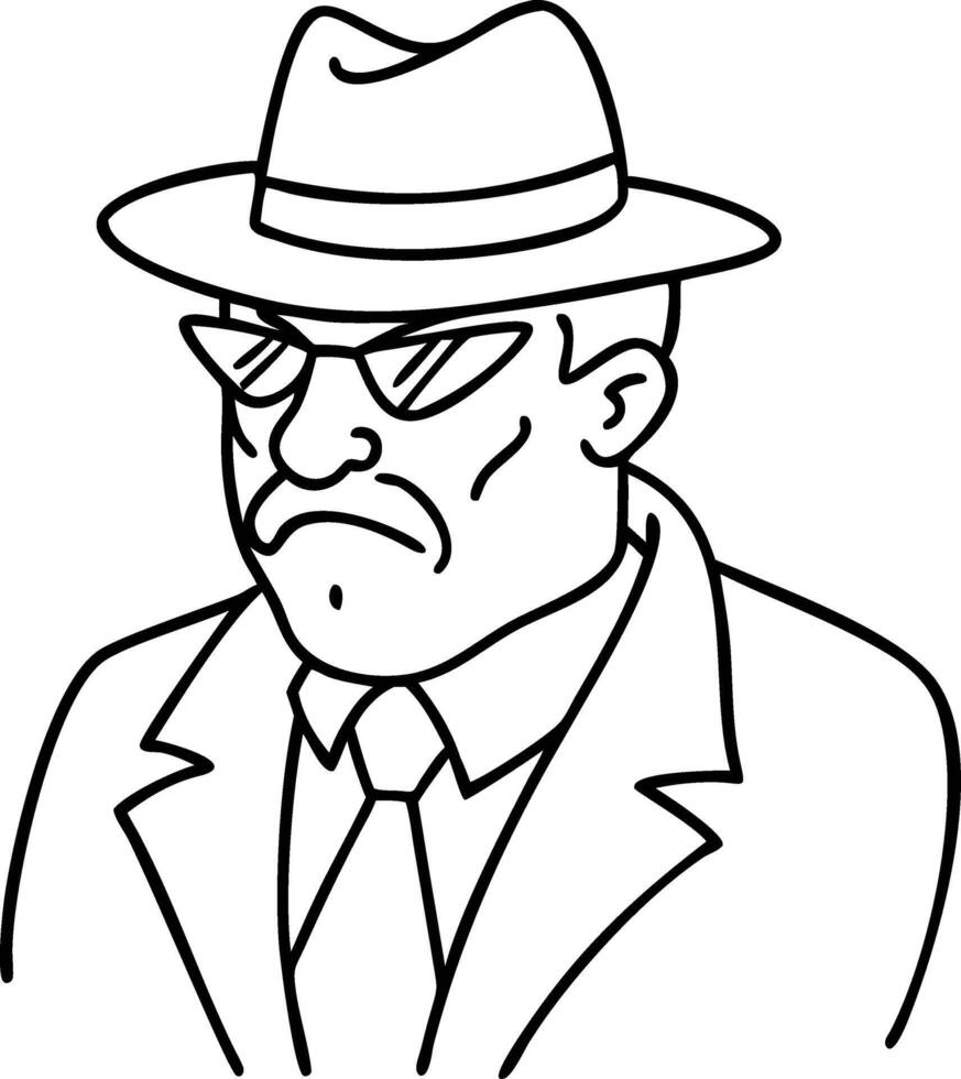 Vintage Detective Character Illustration with Hat and Sunglasses for Creative Projects vector