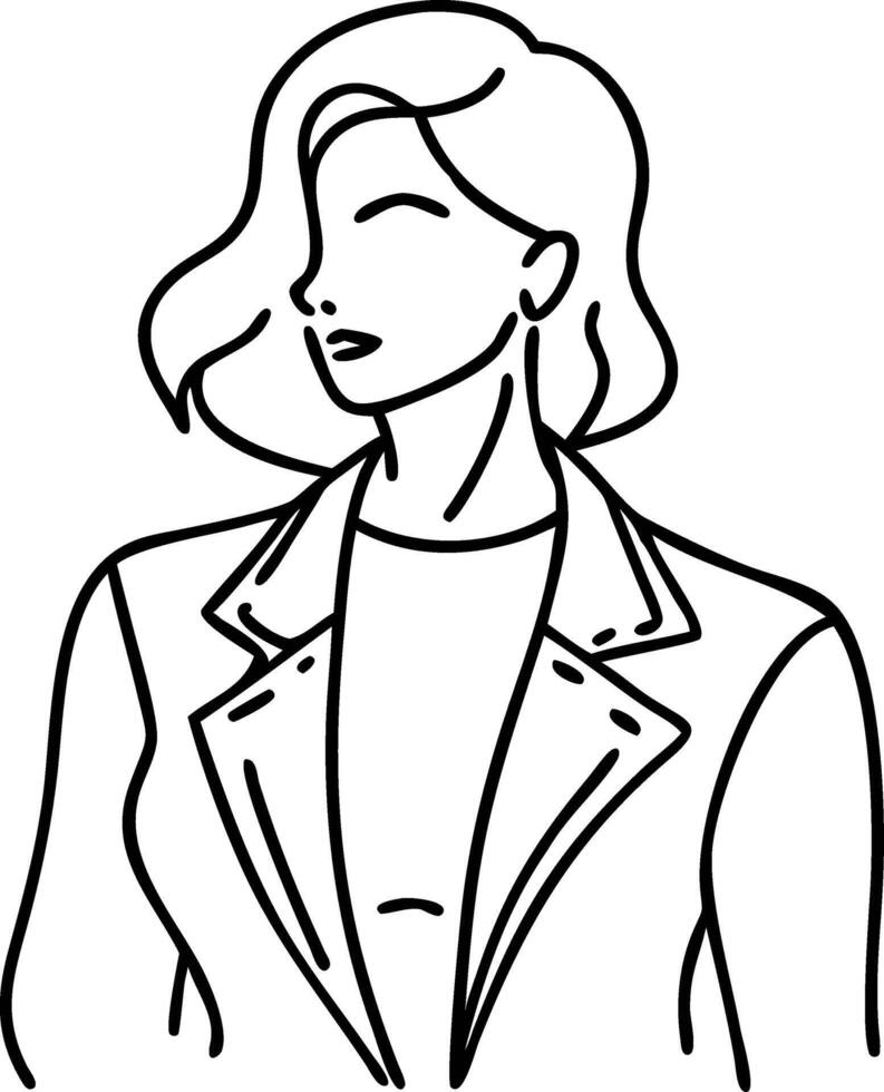 Stylish Woman in Jacket Chic Line Art Representation for Fashion and Modern Design Projects vector