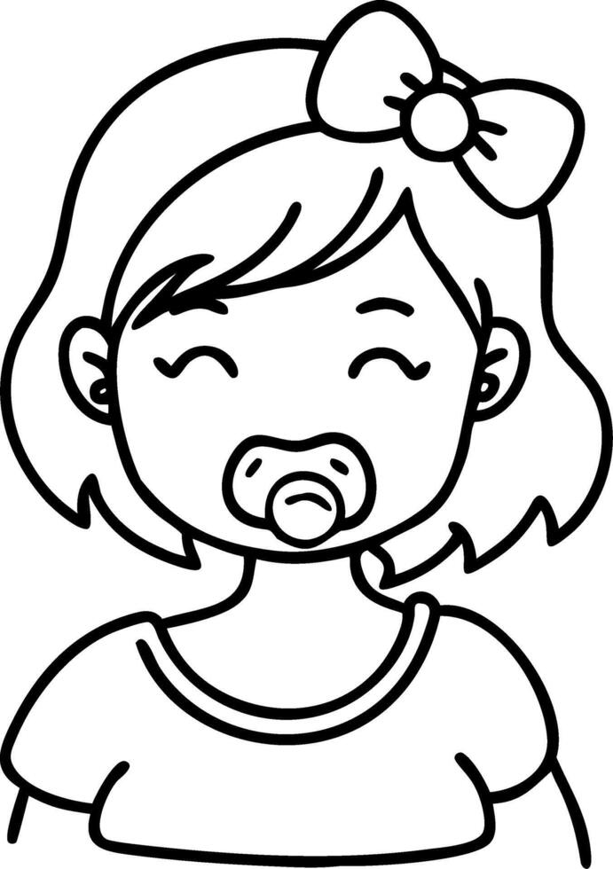 Cute Happy Baby Girl with Pacifier and Bow for Coloring Books and Childrens Crafts vector