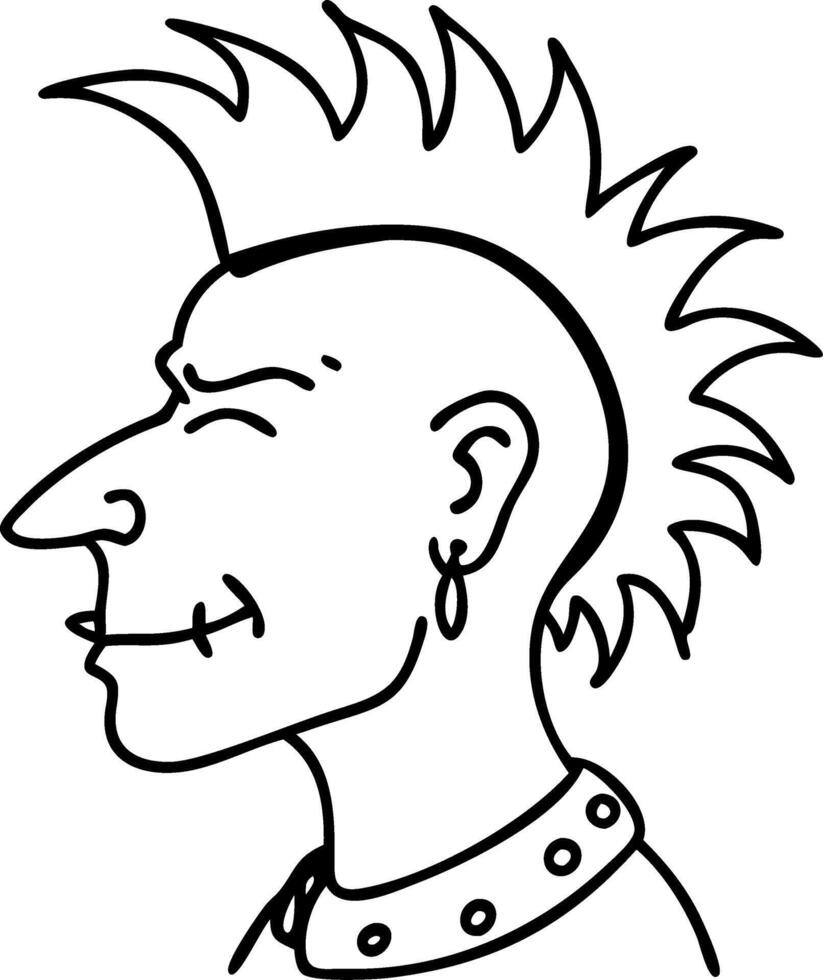 Punk Character Side Profile with Spiked Hair and Piercings for Tattoo Design or Coloring Book vector