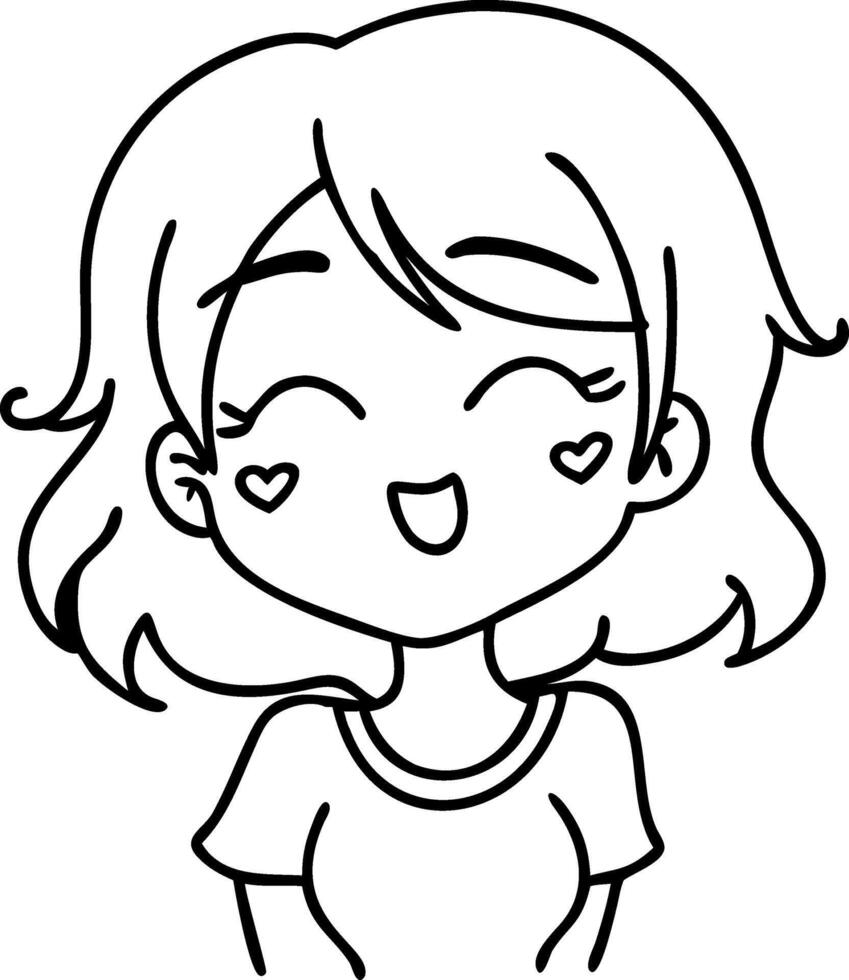 Cheerful Cartoon Girl with Heart Symbols Perfect for Tattoo Design or Coloring Book Pages vector