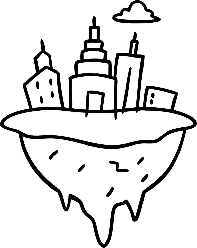 Floating Cityscape with Skyscrapers and Clouds Ideal for Creative Projects and Tattoos vector