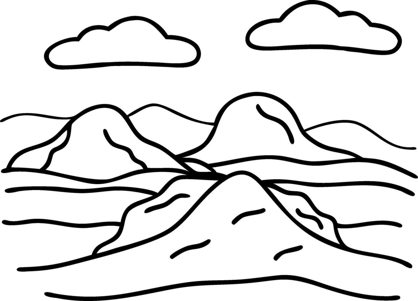 Mountain Landscape with Clouds for Minimalist Decor and Coloring Book Designs vector