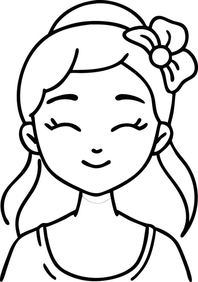 Cute Smiling Girl with Bow Hairstyle Illustration for Coloring Projects and Designs vector