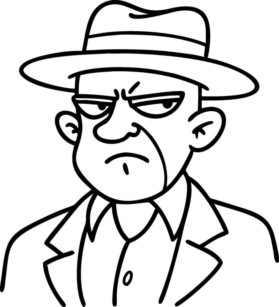 Angry Detective Character Illustration for Comics Tattoos and Coloring Pages vector