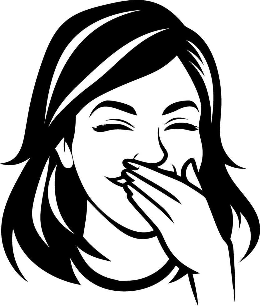 Joyful Woman Smiling and Covering Mouth for Greeting Cards and Positive Designs vector