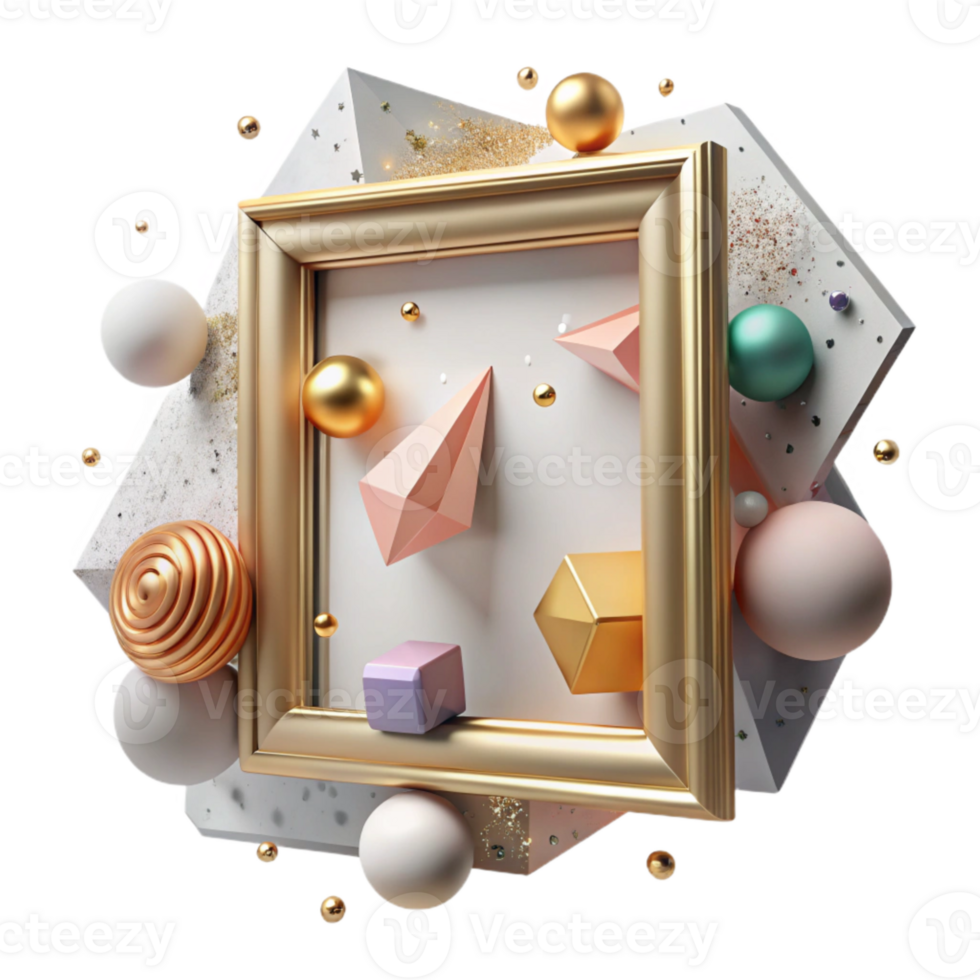 serene modern Picture Frame Gold Border Isolated Wall Art Display genuine png