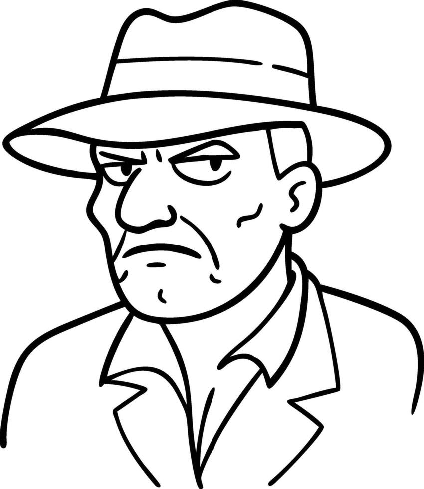 Angry Man with Hat Illustration Ideal for Tattoo and Coloring Book Designs vector