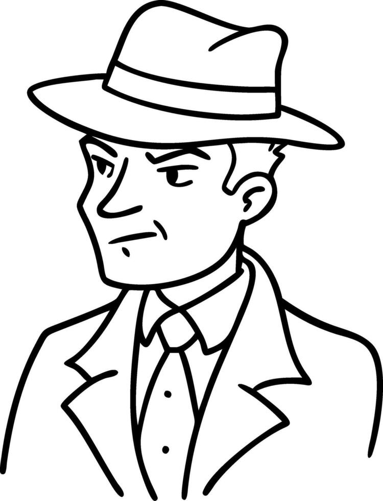 Detective in Classic Hat Stylish Character Illustration for Tattoo and Coloring Book Design vector