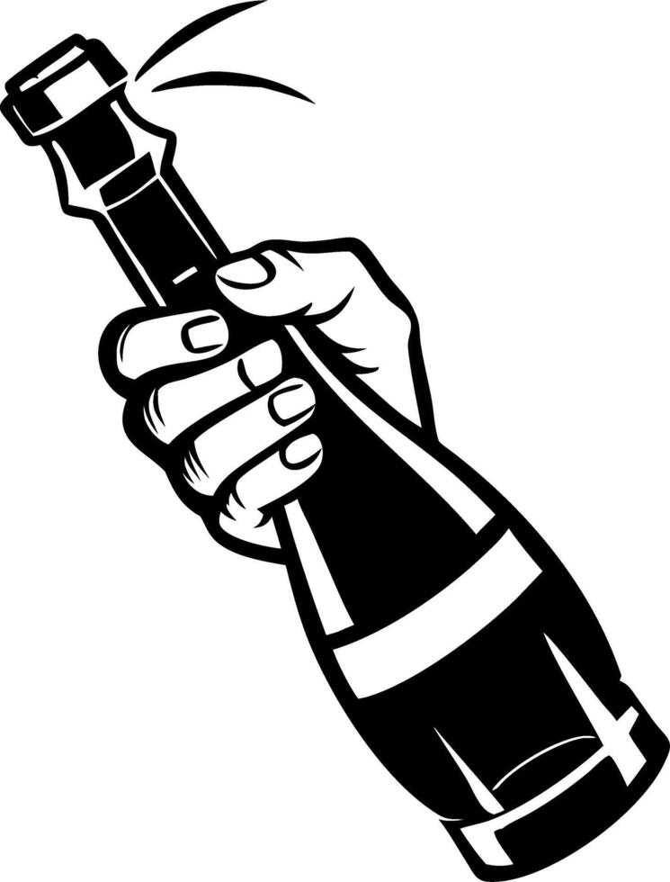 Hand Holding Champagne Bottle with Cork Popper Celebrating Special Occasions and Events vector