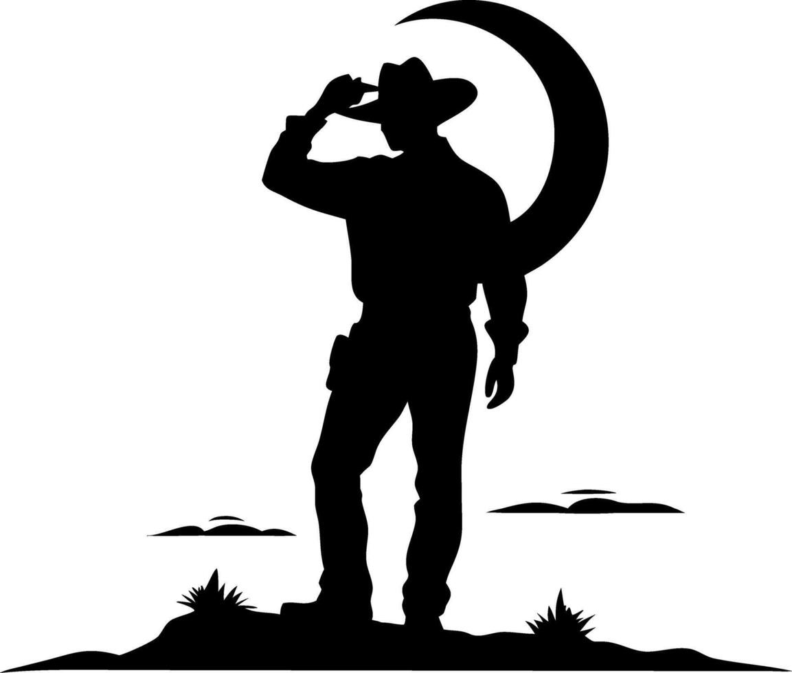 Cowboy Silhouette with Moon Background Perfect for Western Decor and Tattoo Designs vector