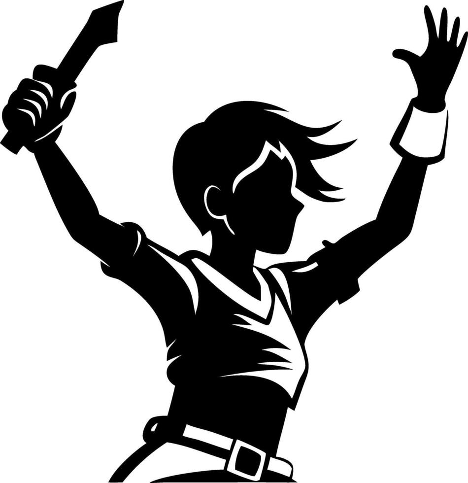 Empowered Girl Silhouette Holding a Weapon for Warrior Spirit Tattoo Design and Art Projects vector