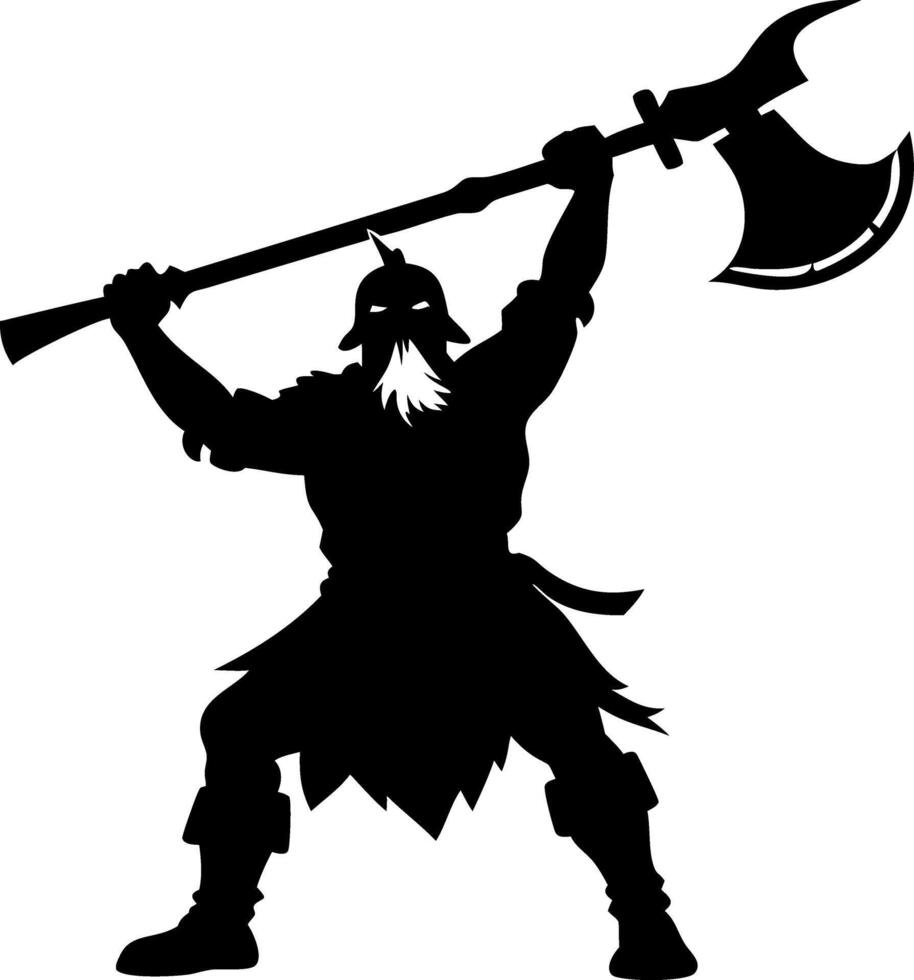 Viking Warrior Silhouette Holding Battle Axe Powerful Viking Character Design vector