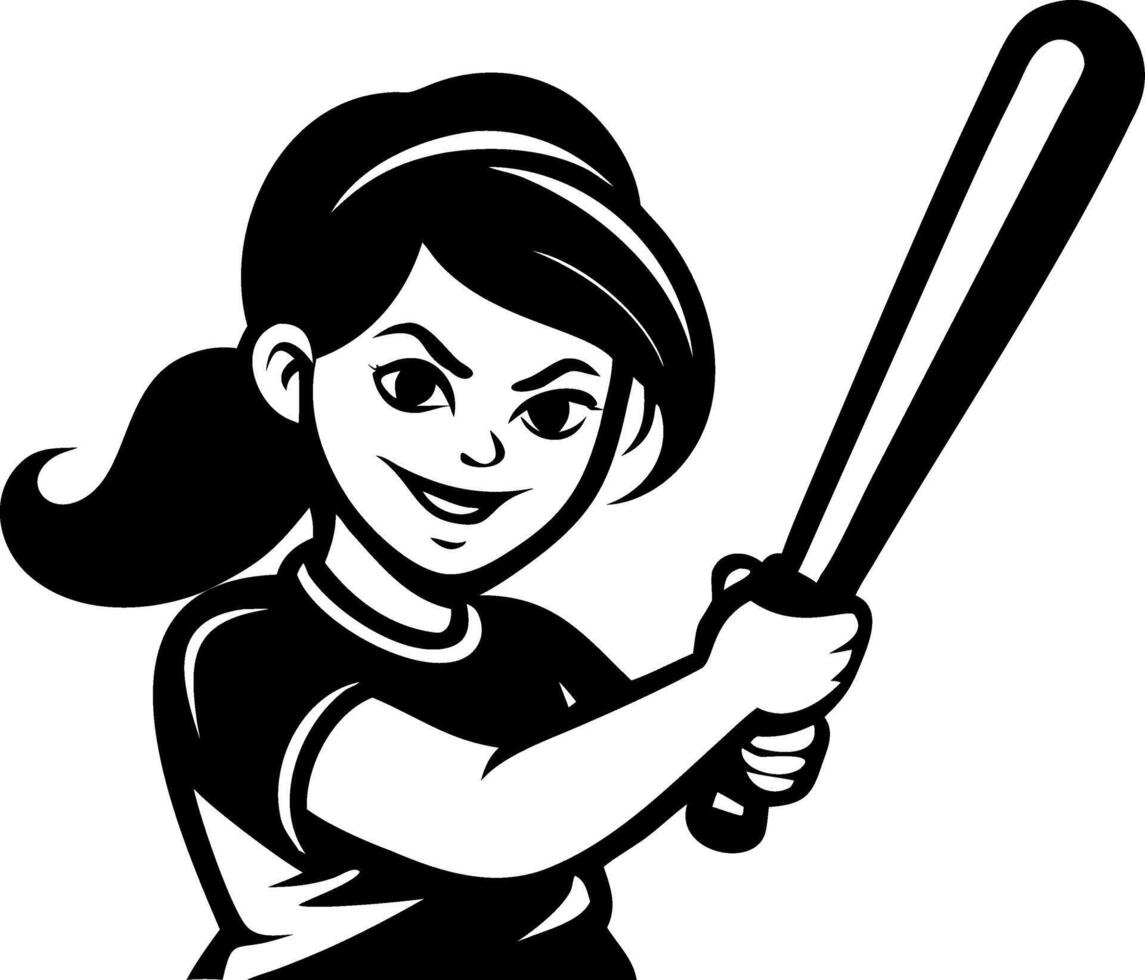 Confident Girl Holding Baseball Bat Cartoon Graphic for Sports Merchandise and Designs vector