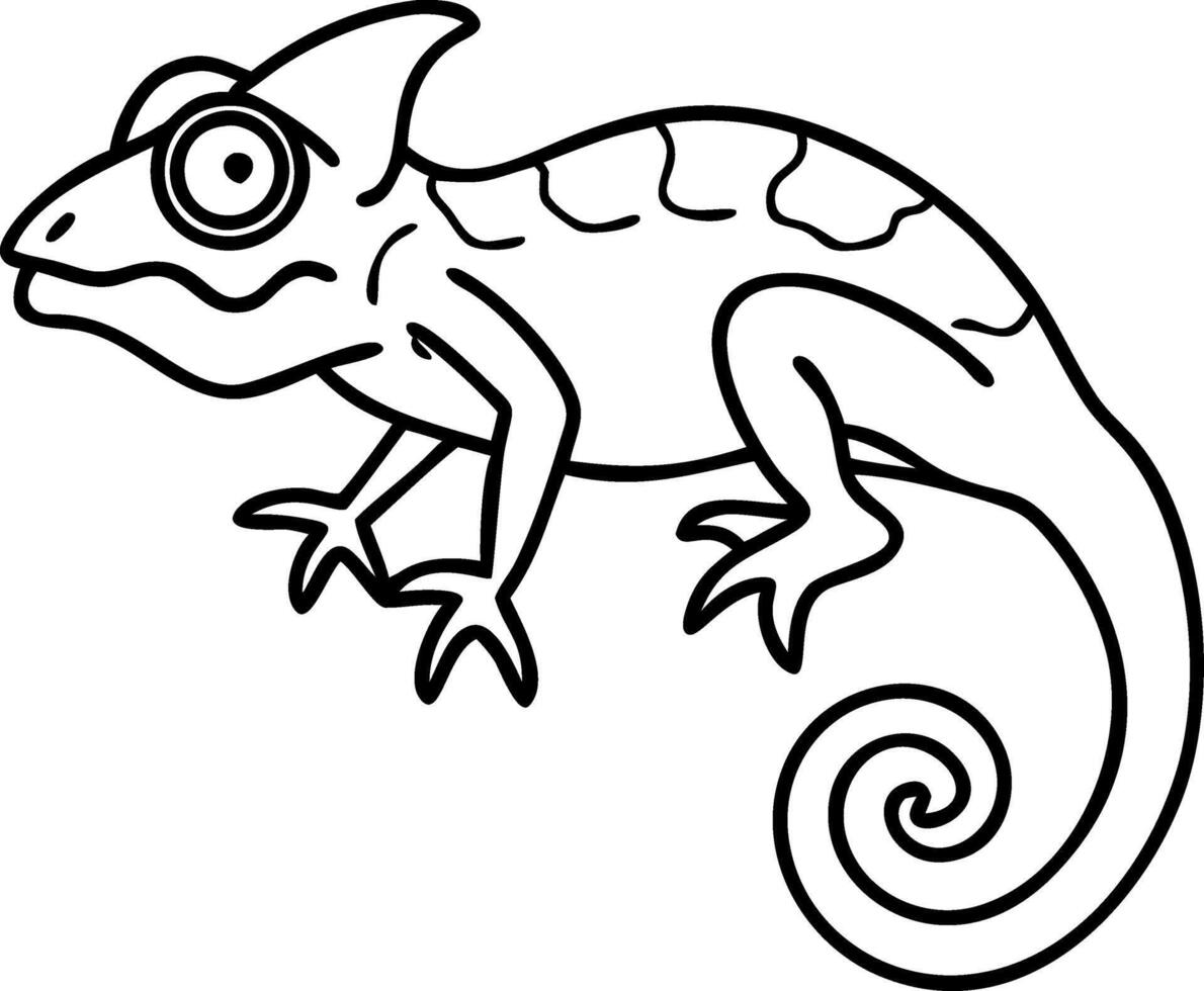 Detailed Cartoon Chameleon Illustration Perfect for Coloring Books and Graphic Design Projects vector